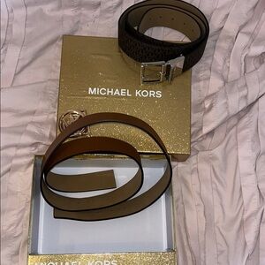 Michael Kors Black and Brown Men's Belt Set